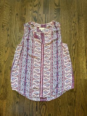 ModCloth Pink and White Paisley Stripe Sleeveless Top